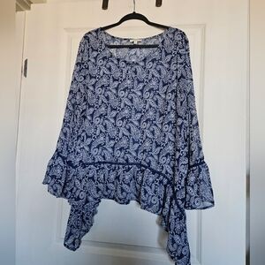 Blue Paisley Asymmetrical Blouse